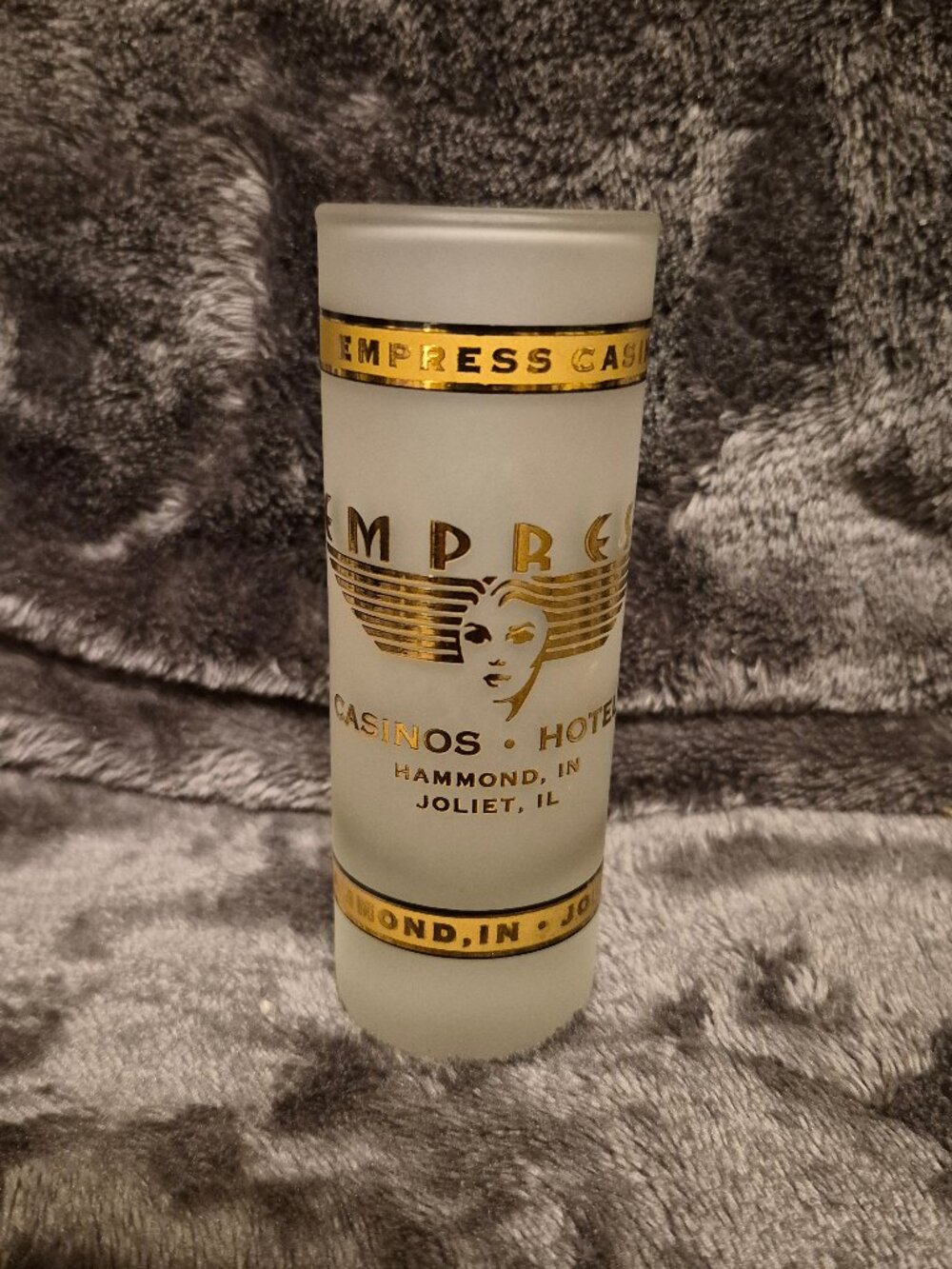 Empress Casino Medium Tall Frosted Gold Shot Glass Indiana & Illinois Shooter